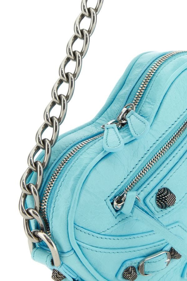 BALENCIAGA | Light blue leather mini Le Cagole Heart crossbody bag