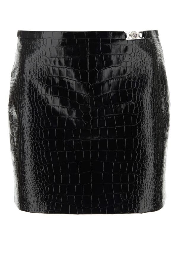 VERSACE | Black leather mini skirt