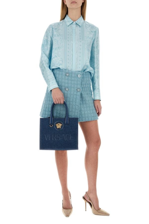 VERSACE | Light-blue boucle mini skirt