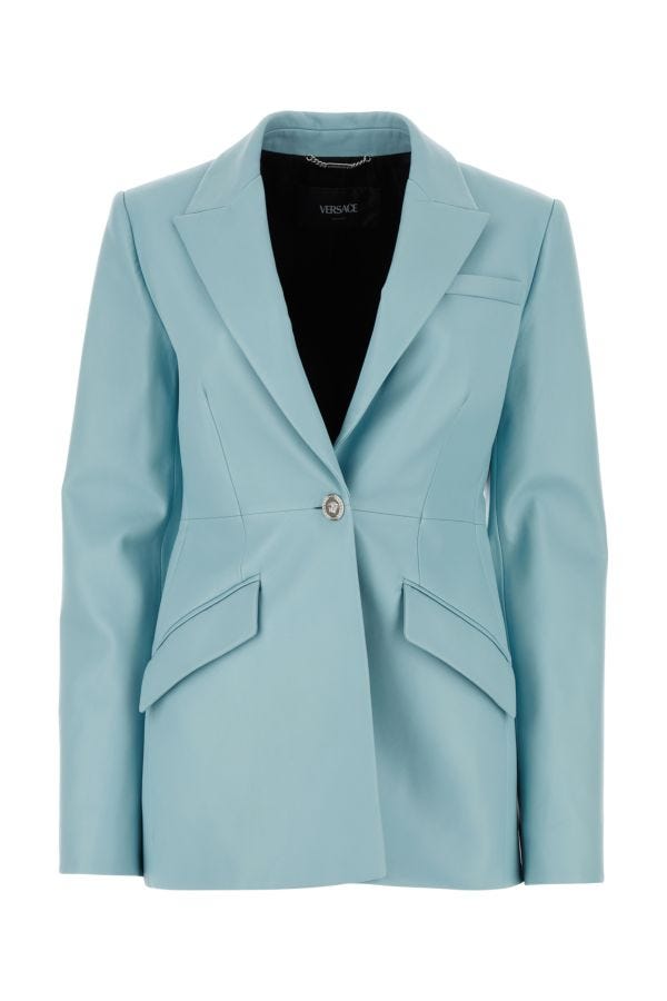 VERSACE | Light-blue leather blazer