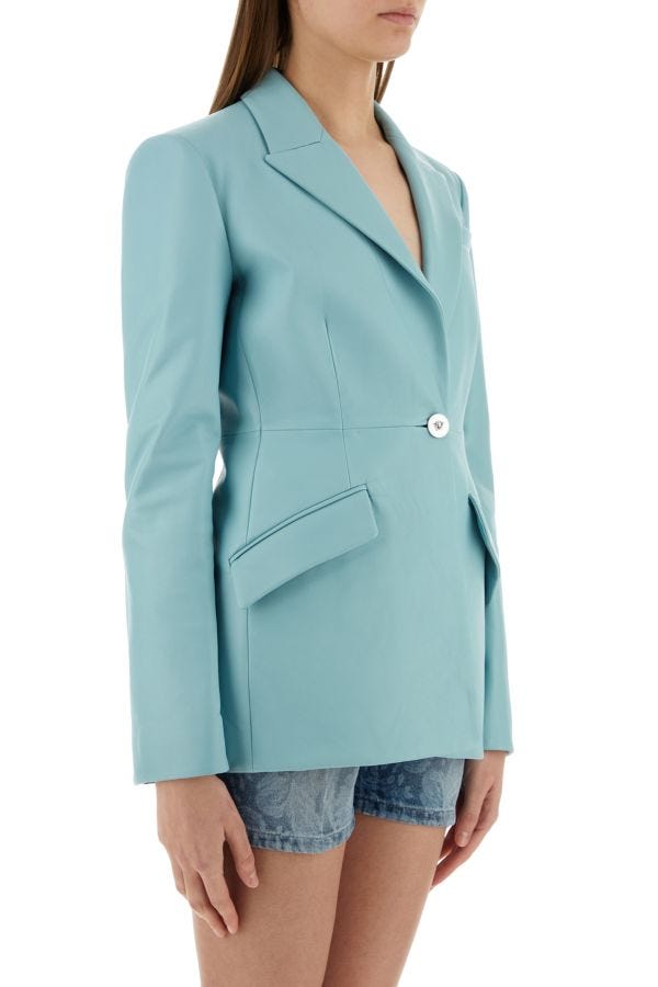 VERSACE | Light-blue leather blazer