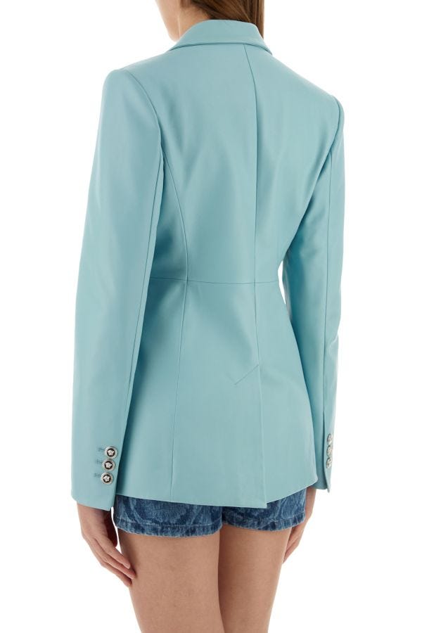 VERSACE | Light-blue leather blazer