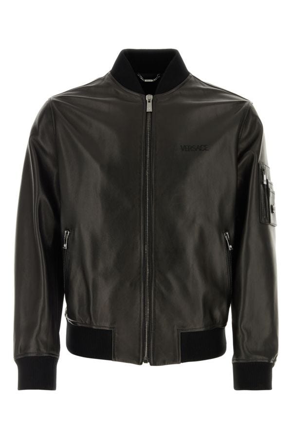 VERSACE | Black leather bomber jacket