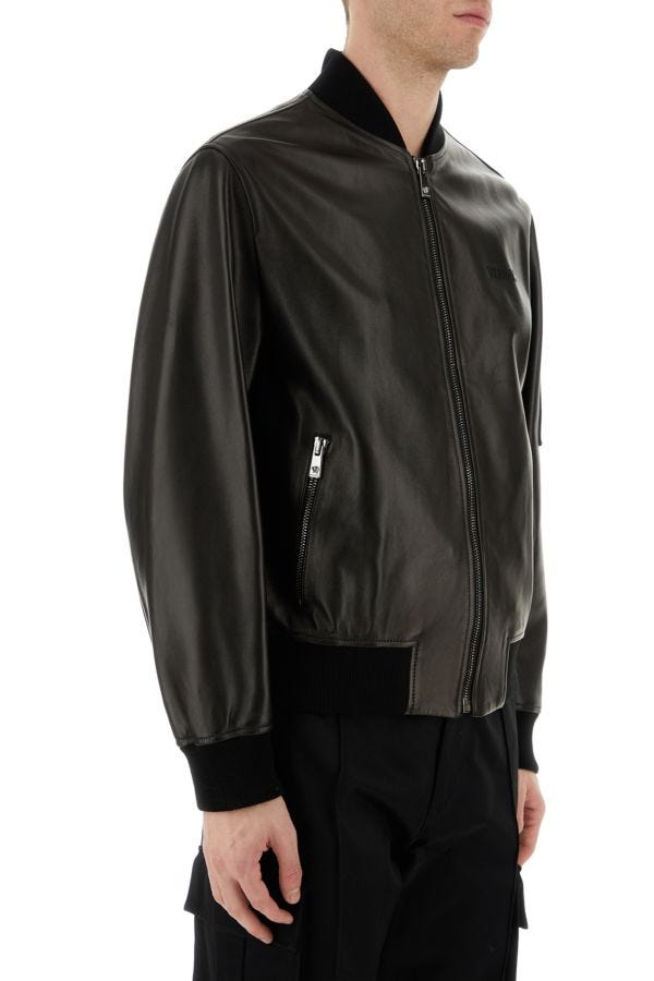 VERSACE | Black leather bomber jacket