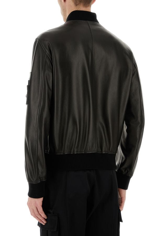 VERSACE | Black leather bomber jacket