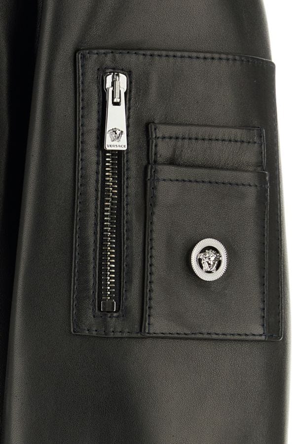 VERSACE | Black leather bomber jacket