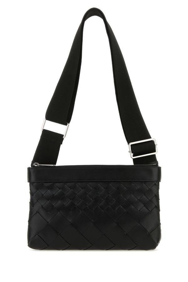BOTTEGA VENETA | Black leather Duo Intrecciato crossbody bag