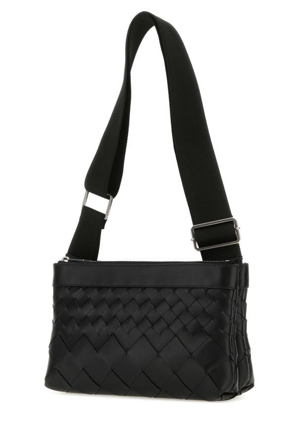 BOTTEGA VENETA | Black leather Duo Intrecciato crossbody bag