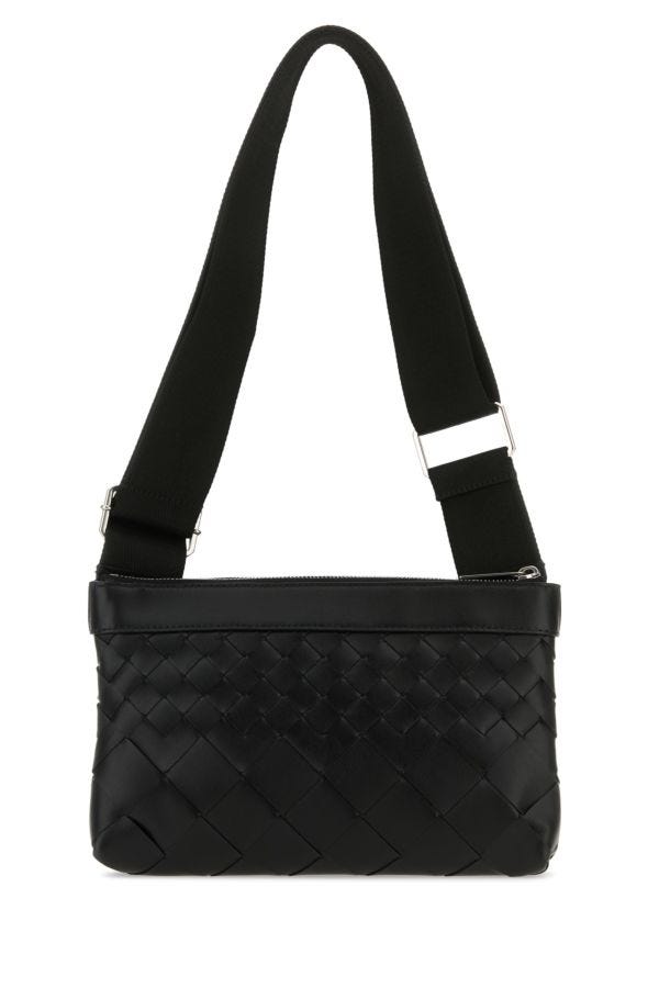 BOTTEGA VENETA | Black leather Duo Intrecciato crossbody bag