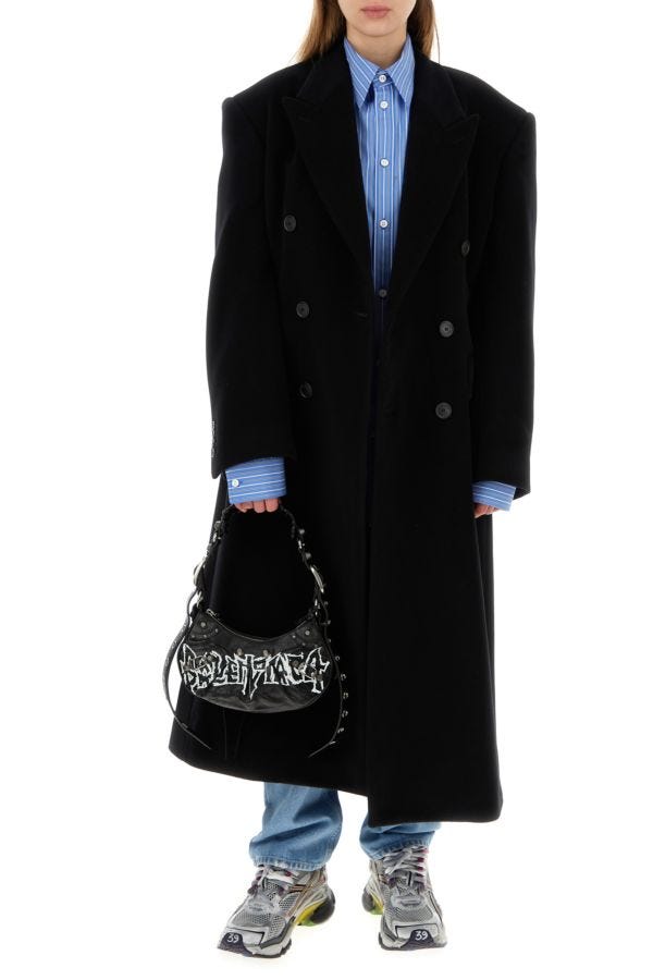 BALENCIAGA | Black cashmere blend oversize Cinched coat