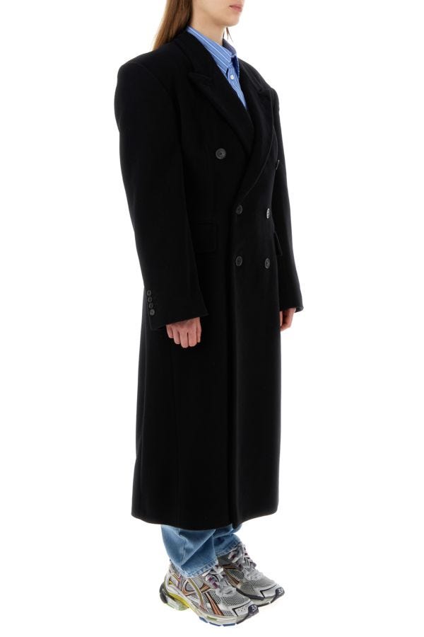 BALENCIAGA | Black cashmere blend oversize Cinched coat