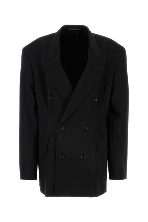 BALENCIAGA | Black barathea oversize Cinched blazer