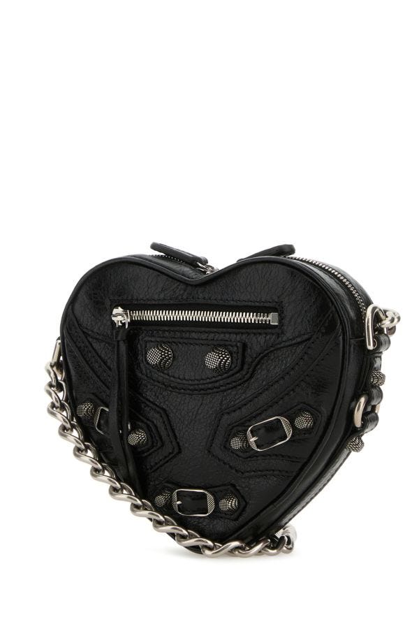 BALENCIAGA | Black leather mini Le Cagole Heart crossbody bag