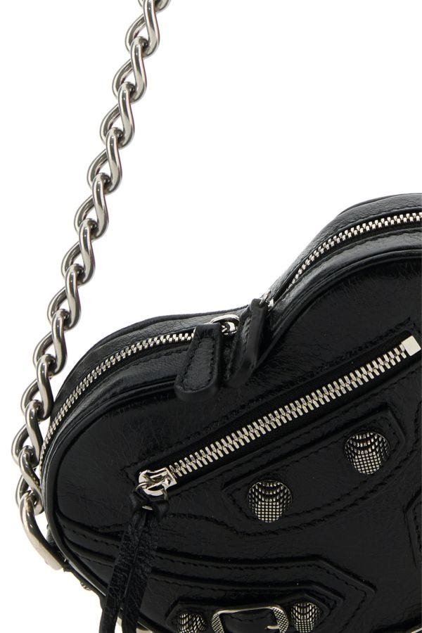 BALENCIAGA | Black leather mini Le Cagole Heart crossbody bag
