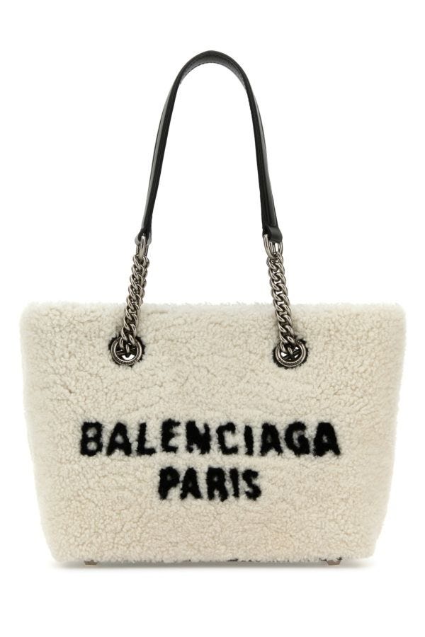 BALENCIAGA | White shearling Duty Free S handbag
