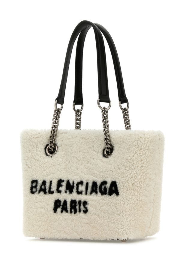 BALENCIAGA | White shearling Duty Free S handbag