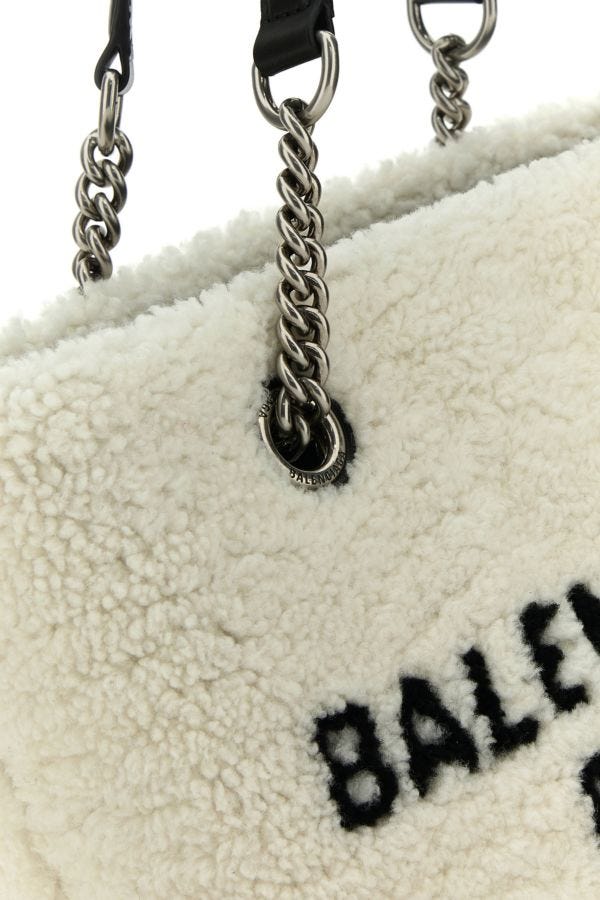 BALENCIAGA | White shearling Duty Free S handbag