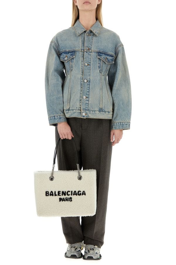 BALENCIAGA | White shearling Duty Free M handbag