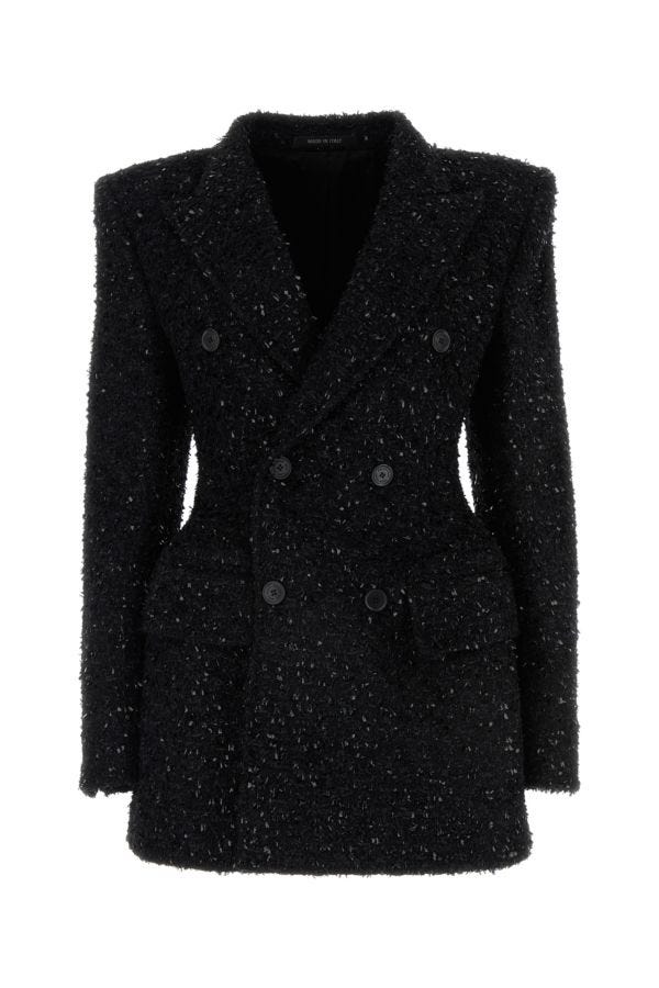BALENCIAGA | Black bouclé oversize Hourglass blazer