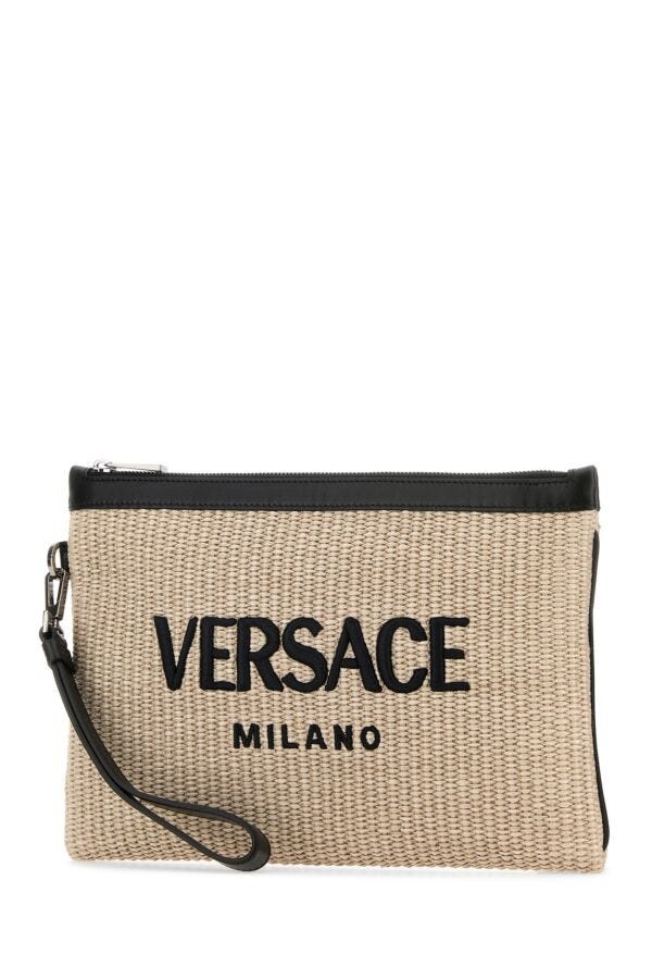 VERSACE | Cappuccino raffia pouch