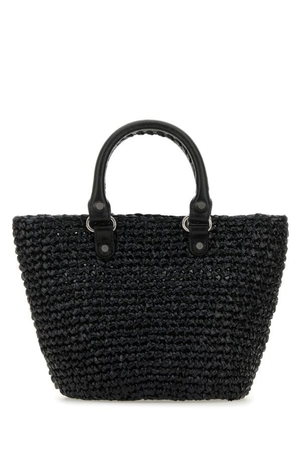 BALENCIAGA | Black raffia small Le Cagole handbag