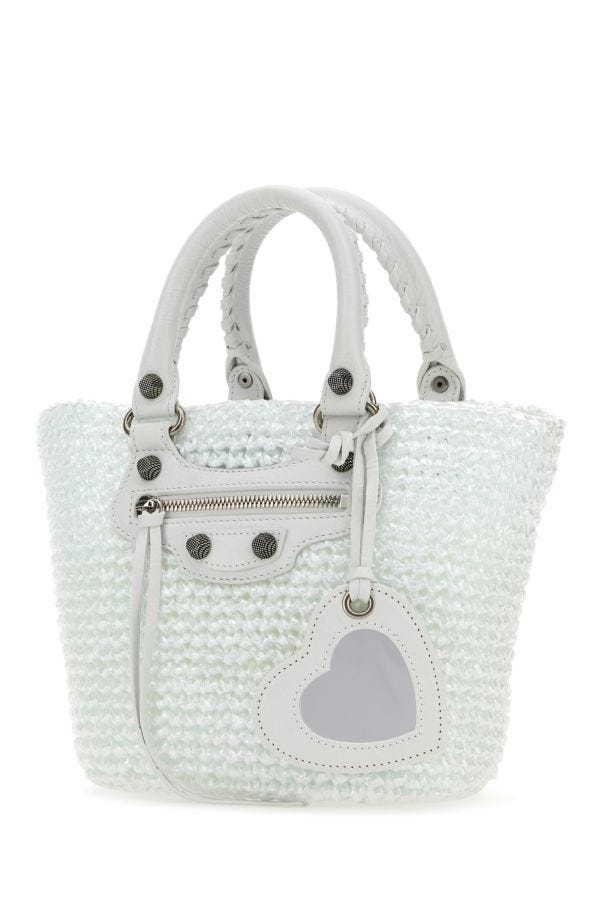 BALENCIAGA | White raffia small Le Cagole Panier handbag