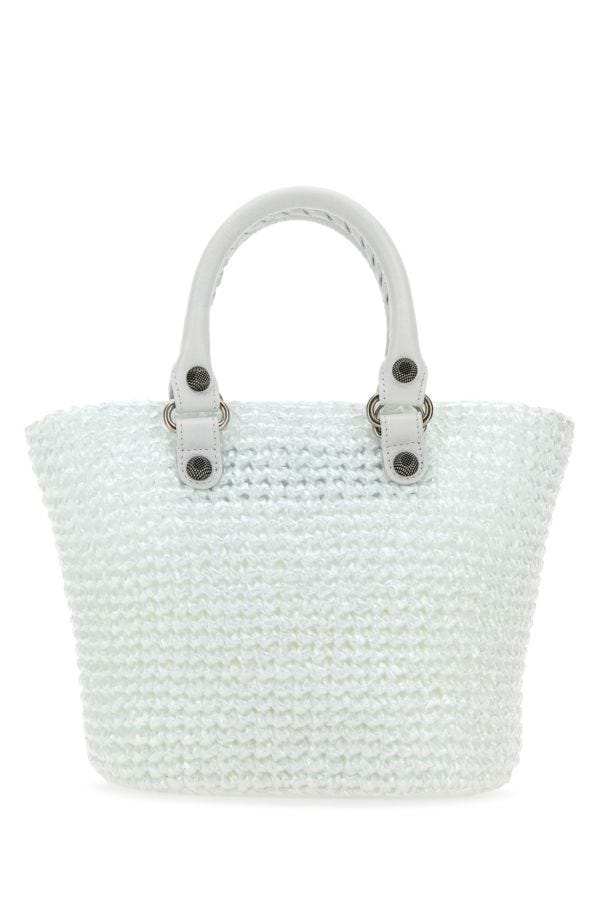 BALENCIAGA | White raffia small Le Cagole Panier handbag