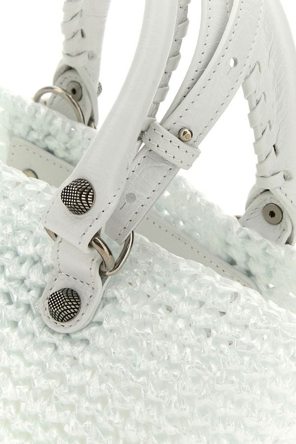 BALENCIAGA | White raffia small Le Cagole Panier handbag