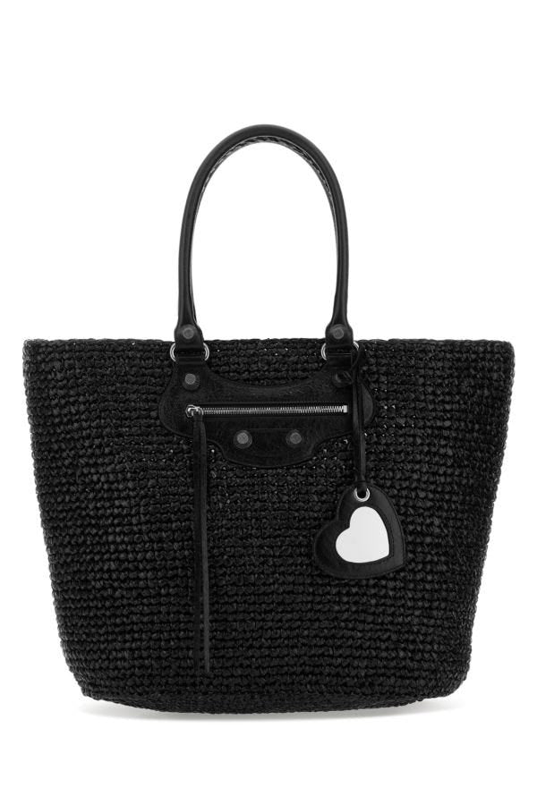 BALENCIAGA | Black raffia large Le Cagole Panier shopping bag