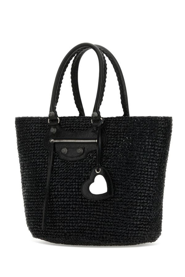 BALENCIAGA | Black raffia large Le Cagole Panier shopping bag