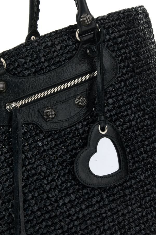 BALENCIAGA | Black raffia large Le Cagole Panier shopping bag