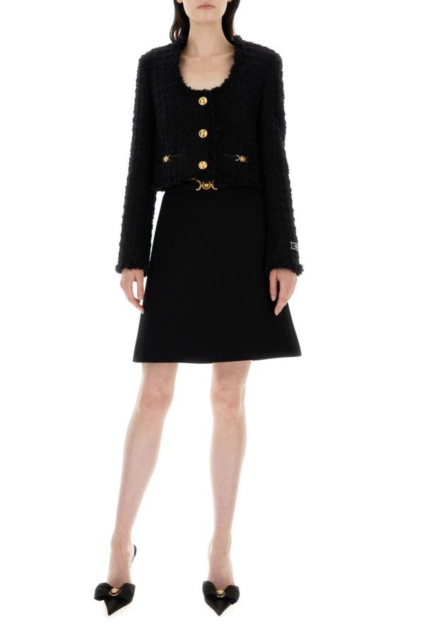 VERSACE | Black stretch wool blend skirt