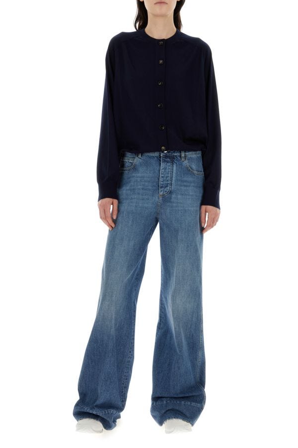 BOTTEGA VENETA | Navy blue stretch linen blend cardigan