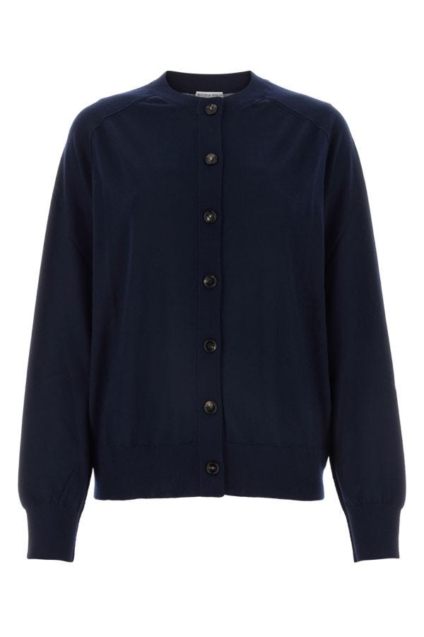 BOTTEGA VENETA | Navy blue stretch linen blend cardigan