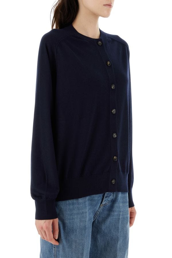 BOTTEGA VENETA | Navy blue stretch linen blend cardigan
