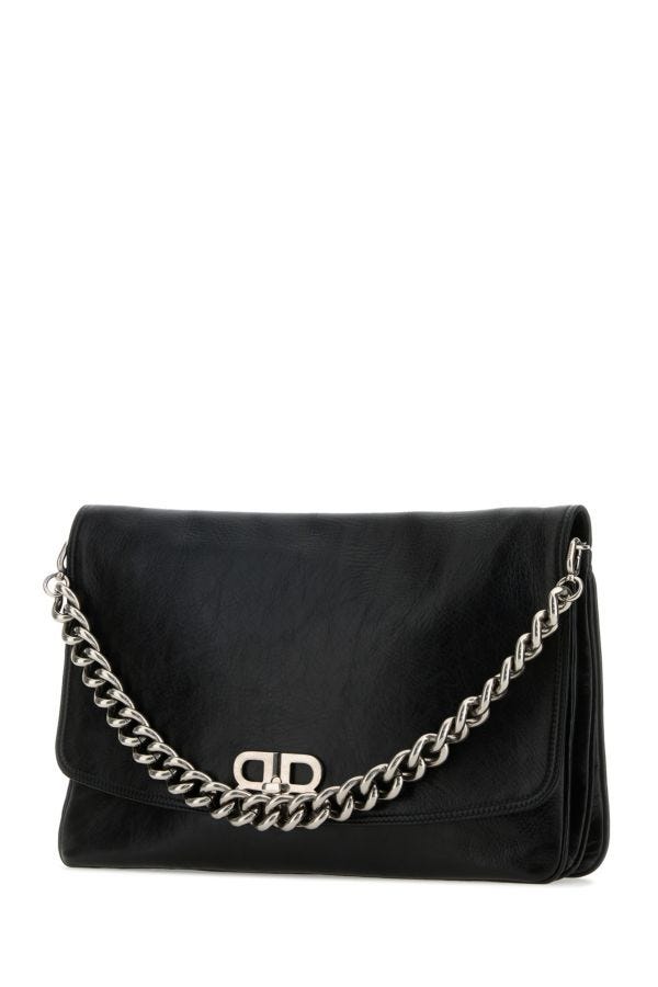 BALENCIAGA | Black leather large BB Soft Flap clutch