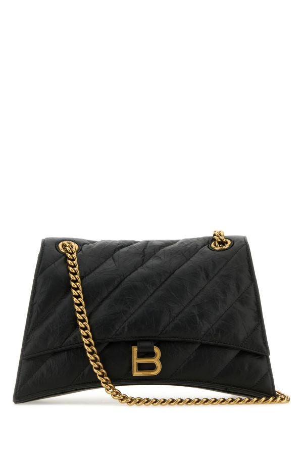 BALENCIAGA | Black leather medium Crush shoulder bag