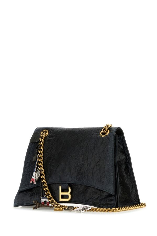 BALENCIAGA | Black leather medium Crush Chain shoulder bag