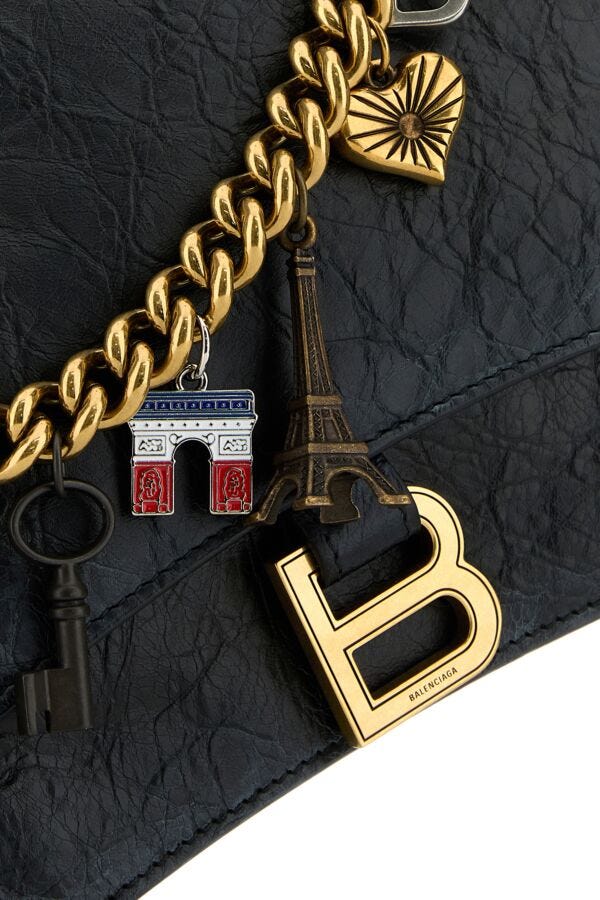 BALENCIAGA | Black leather medium Crush Chain shoulder bag