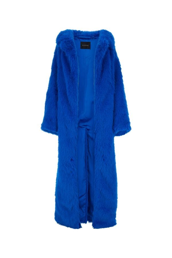 BALENCIAGA | Electric blue eco fur coat