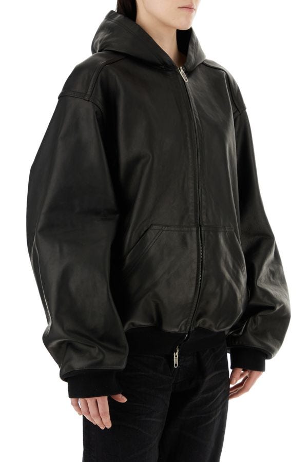 BALENCIAGA | Black leather oversize jacket