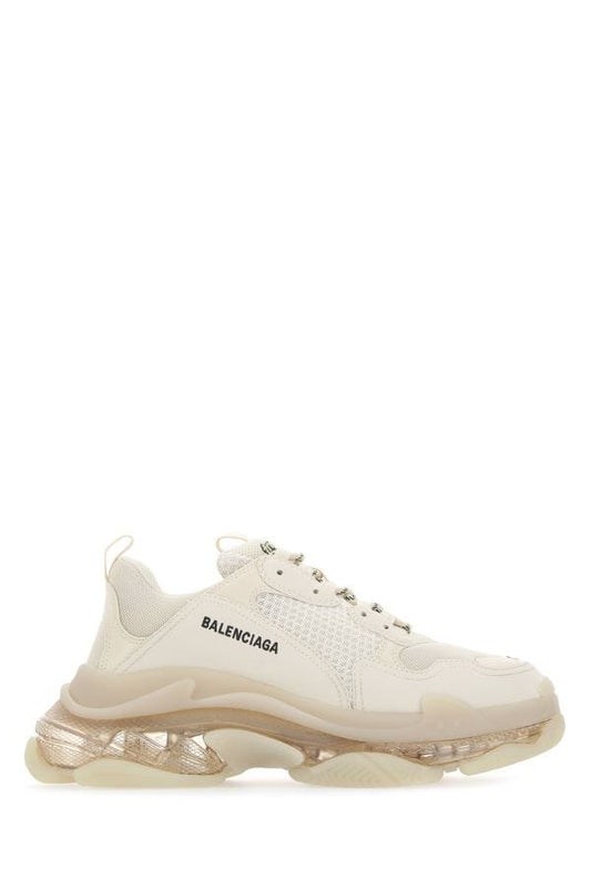 BALENCIAGA | Cream leather and fabric Triple S sneakers