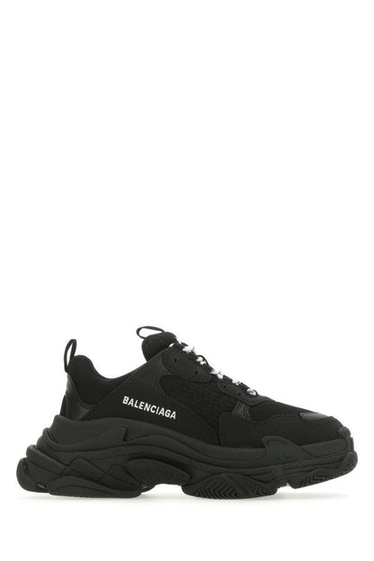 BALENCIAGA | Black synthetic leather and mesh Triple S sneakers