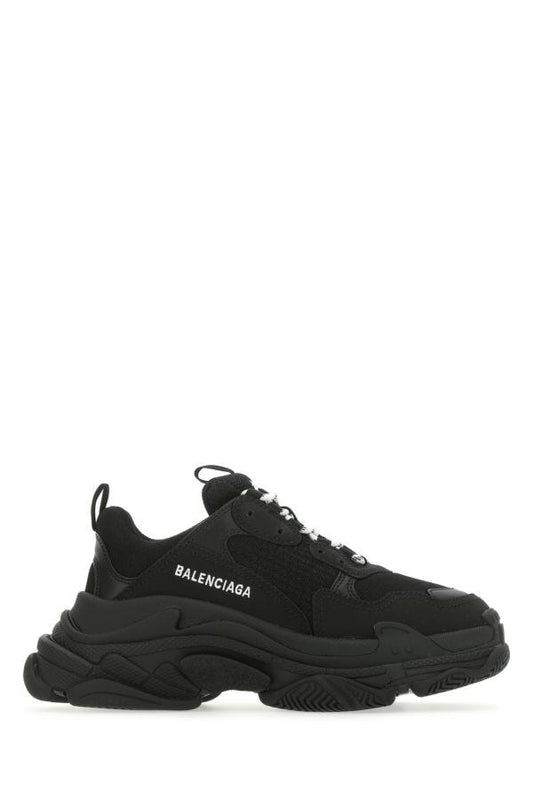 BALENCIAGA | Black synthetic leather and mesh Triple S sneakers