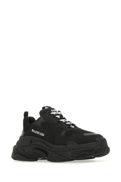 BALENCIAGA | Black synthetic leather and mesh Triple S sneakers