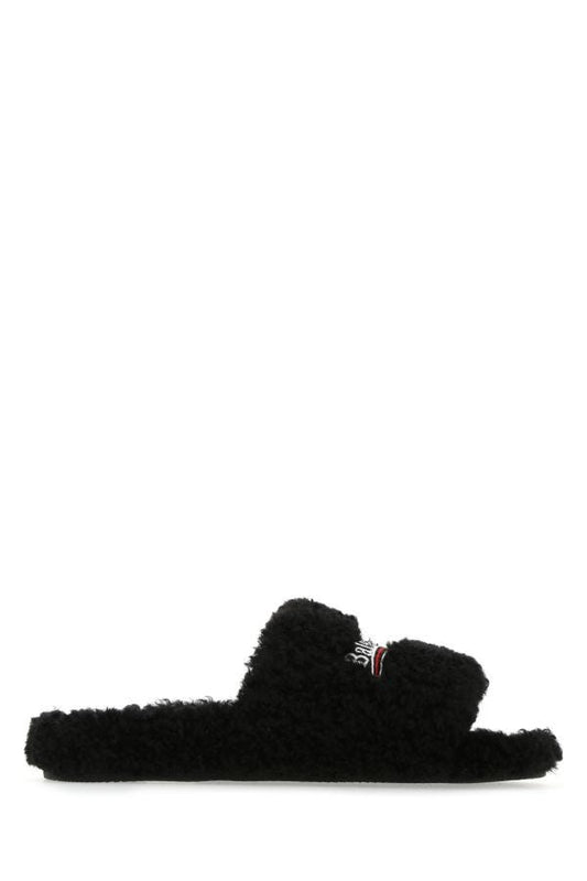 BALENCIAGA | Black eco shearling slippers