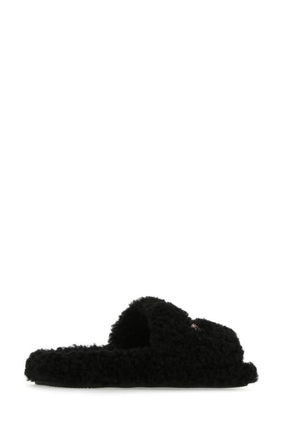 BALENCIAGA | Black eco shearling slippers