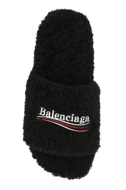 BALENCIAGA | Black eco shearling slippers