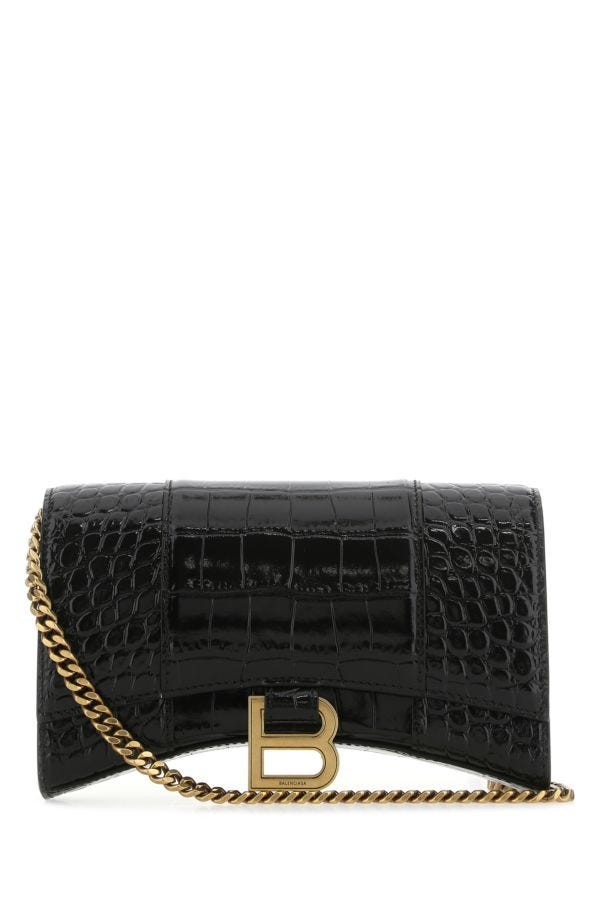 BALENCIAGA | Black leather Hourglass clutch