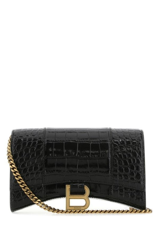 BALENCIAGA | Black leather Hourglass clutch